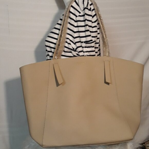 NEW Donna Karan Cashmere Collection Beige Large Tote Bag Weekender Carryall - Picture 4 of 9